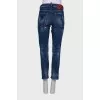 Navy blue distressed print jeans