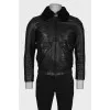 Men's leather sheepskin coat with lamb fur