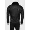 Men's leather sheepskin coat with lamb fur