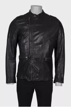 Men's black leather jacket