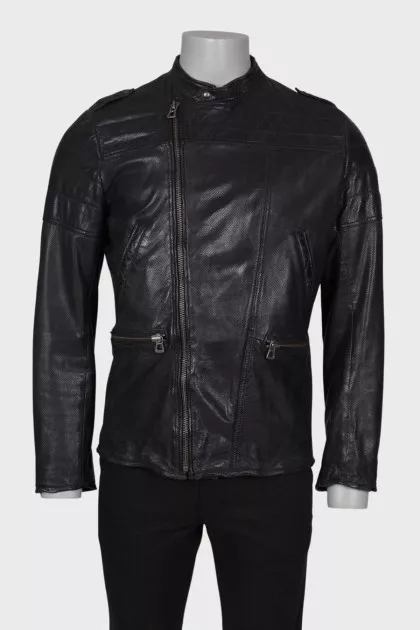Men's black leather jacket