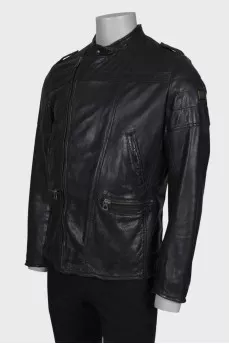 Men's black leather jacket