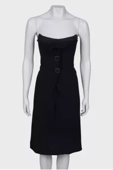 Strapless black wool dress