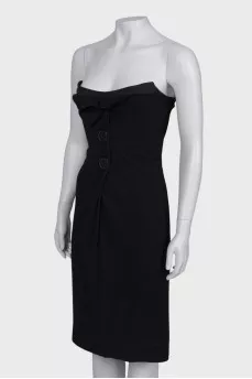 Strapless black wool dress