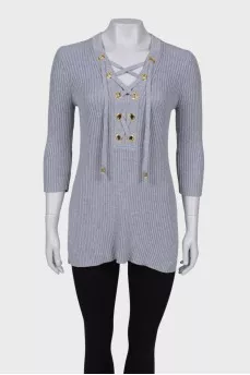 Gray jumper with 3/4 sleeve with tag