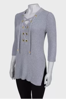 Gray jumper with 3/4 sleeve with tag
