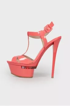 Patent stiletto sandals