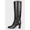 Black leather heeled boots
