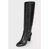 Black leather heeled boots