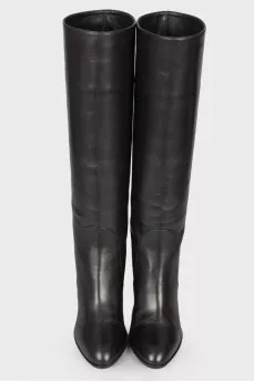 Black leather heeled boots