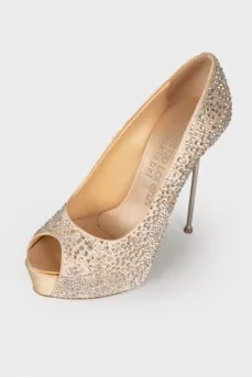 Stiletto heels with rhinestones