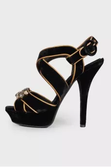 Suede sandals with rhinestones