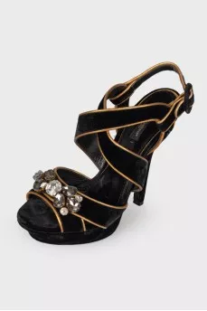 Suede sandals with rhinestones