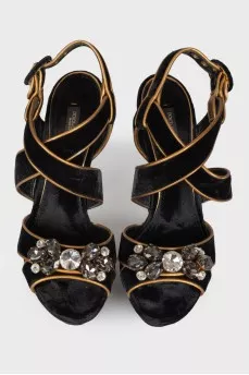 Suede sandals with rhinestones