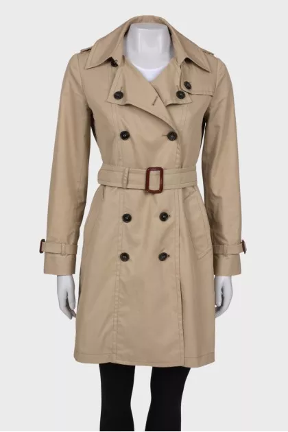 Beige belted trench coat