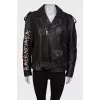 Leather jacket with brand logo