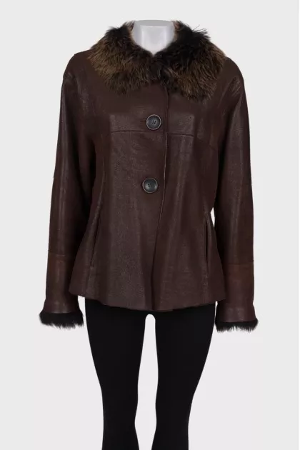 Brown sheepskin coat with fur