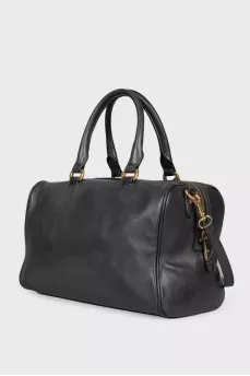 Black leather bag with tassel