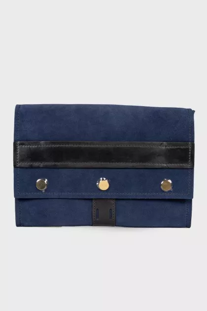 Dark blue clutch bag with tag