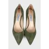 Green suede shoes with pointed toecap