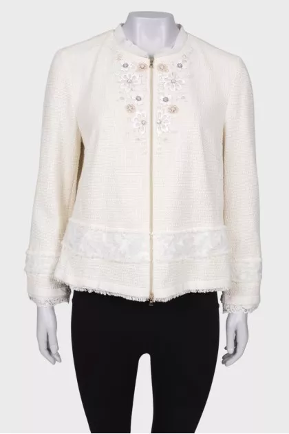 Tweed jacket with appliques, with tag