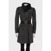 Gray sheepskin coat with the belt