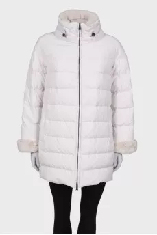 White down jacket with fur collar