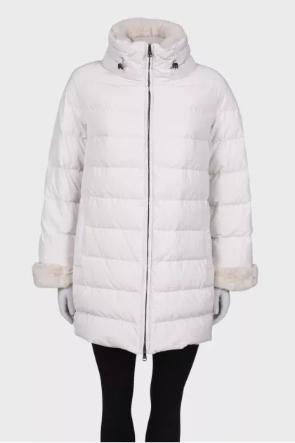 White down jacket with fur collar