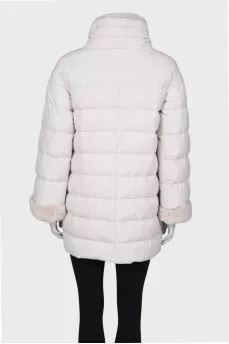 White down jacket with fur collar