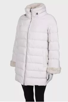 White down jacket with fur collar