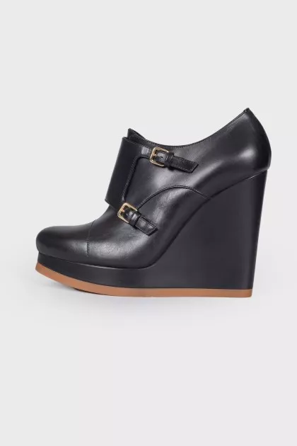 Leather wedge ankle boots