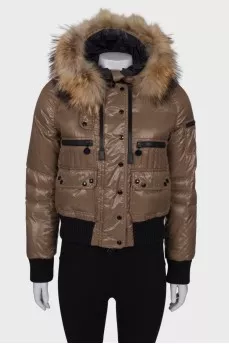 Brown jacket with fur hood