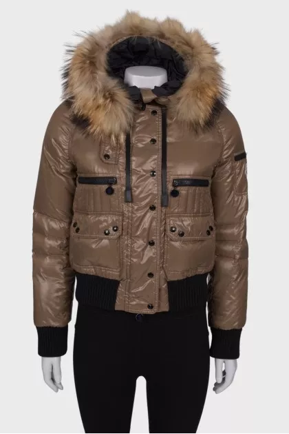 Brown jacket with fur hood