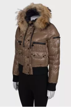 Brown jacket with fur hood