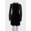 Velor dress with translucent sleeves
