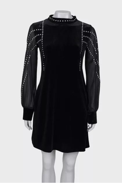 Velor dress with translucent sleeves