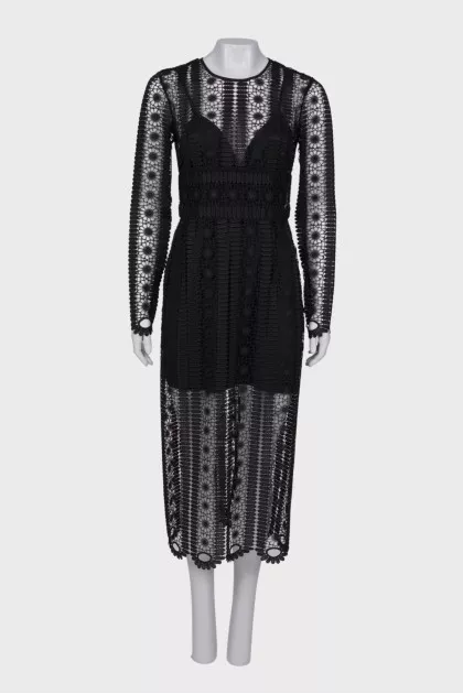 Openwork maxi dress, with a tag