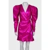 Pink metallic dress with lantern sleeve