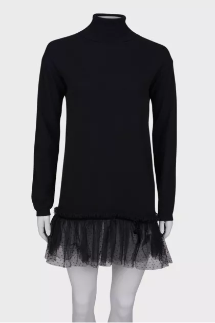 Wool dress with lace hem