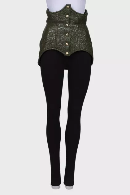 Green lacquered corset with press-studs