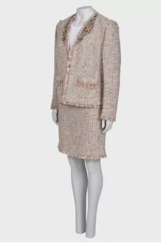 Tweed suit with rhinestones