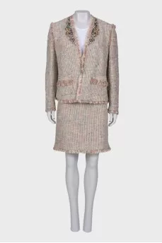 Tweed suit with rhinestones