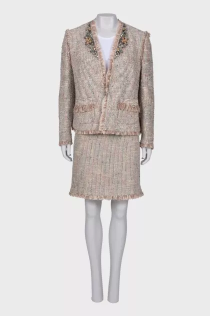 Tweed suit with rhinestones