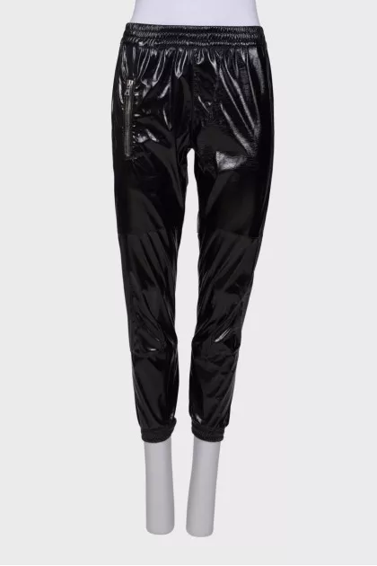 Patent black trousers