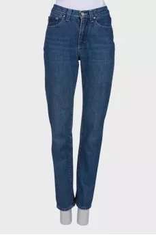 High rise navy blue banana jeans