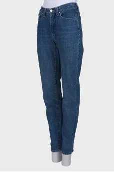 High rise navy blue banana jeans