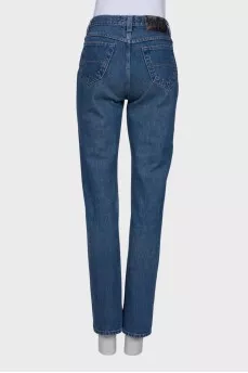 High rise navy blue banana jeans