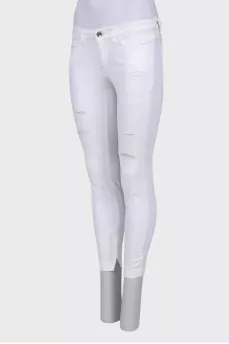 Ripped effect white jeans