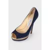 Blue suede high heel shoes
