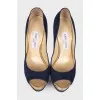 Blue suede high heel shoes